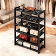 thumbnail image 3 of Hassch 6-Tier Bamboo Shoe Rack, Portable Shoe Storage Shelf with Handles, Perfect for Corridors, Bedrooms and Small Spaces (Black), 3 of 9