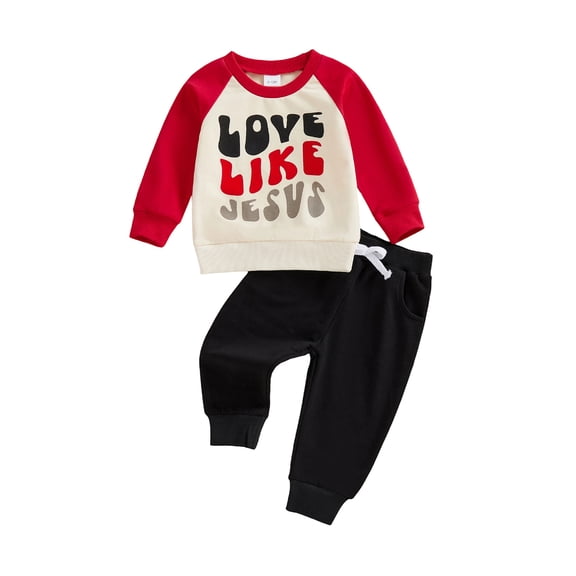 BemeyourBBs Love Like Jesus Toddler Baby Boy Valentines Day Outfit Winter Fall Spring Newborn Baby Christening Clothes Letter Print Raglan Sleeve Sweatshirt Joggers 2 Piece Set