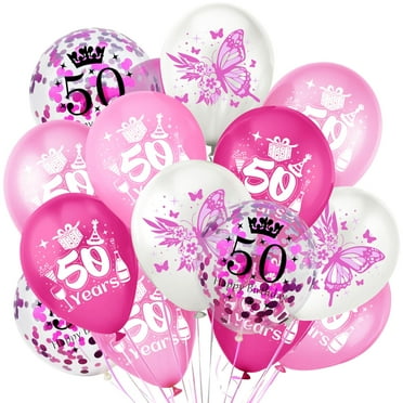18Pcs 50th Birthday Decorations Balloon Kit - Pink & Rose Red Theme Balloons, Includes Number 50 Balloons, Butterfly Confetti Ballons for Girls, Women 50th Birthday Party or Anniversary Decor IFF17