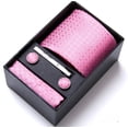 thumbnail image 2 of MGEZCOO Men's Pink Tie-Silk Pocket Square-Cufflinks Set of 3 for Weddings Formal Occasions Formal Wear, 2 of 4