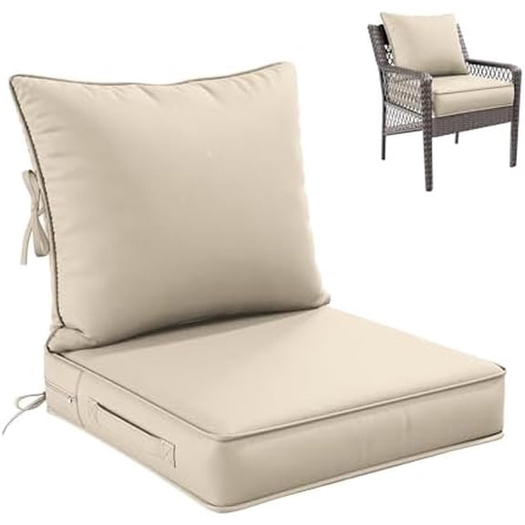 Premium Outdoor Seat Cushion Chair Cushions for Patio Furniture 22 L X 22 W X 4 H Waterproof & Fade Resistant Deep Seat and Backrest Cushion Set with Removable Covers for Chair, Sofa$$Garden & Patio