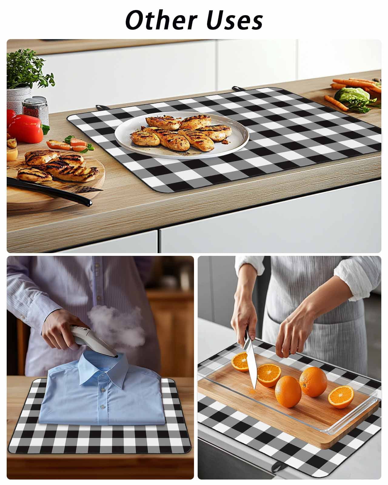 Stove Top Covers for Electric Stove, Black and White Checkered Glass Stovetop Cover Protector, Farmhouse Buffalo Plaid Induction Cooktop Protector Oven Mat for Kitchen Countertop 24"x21"