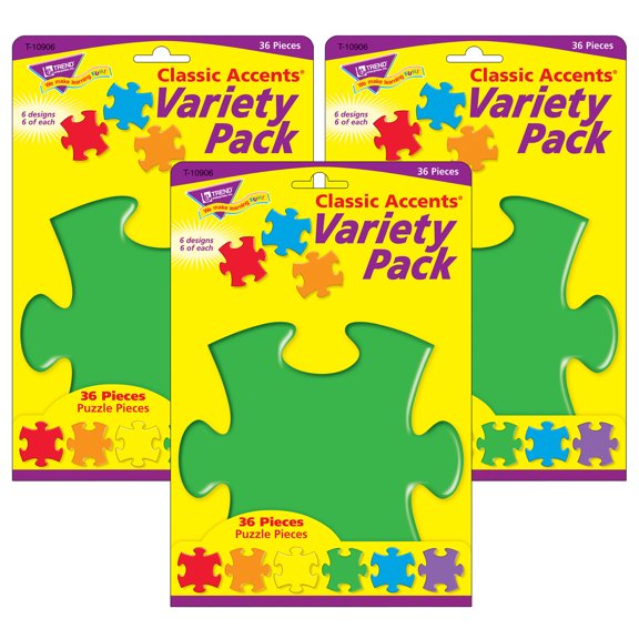 TREND Puzzle Pieces Classic Accents Variety Pack, 36 Per Pack, 6 Packs