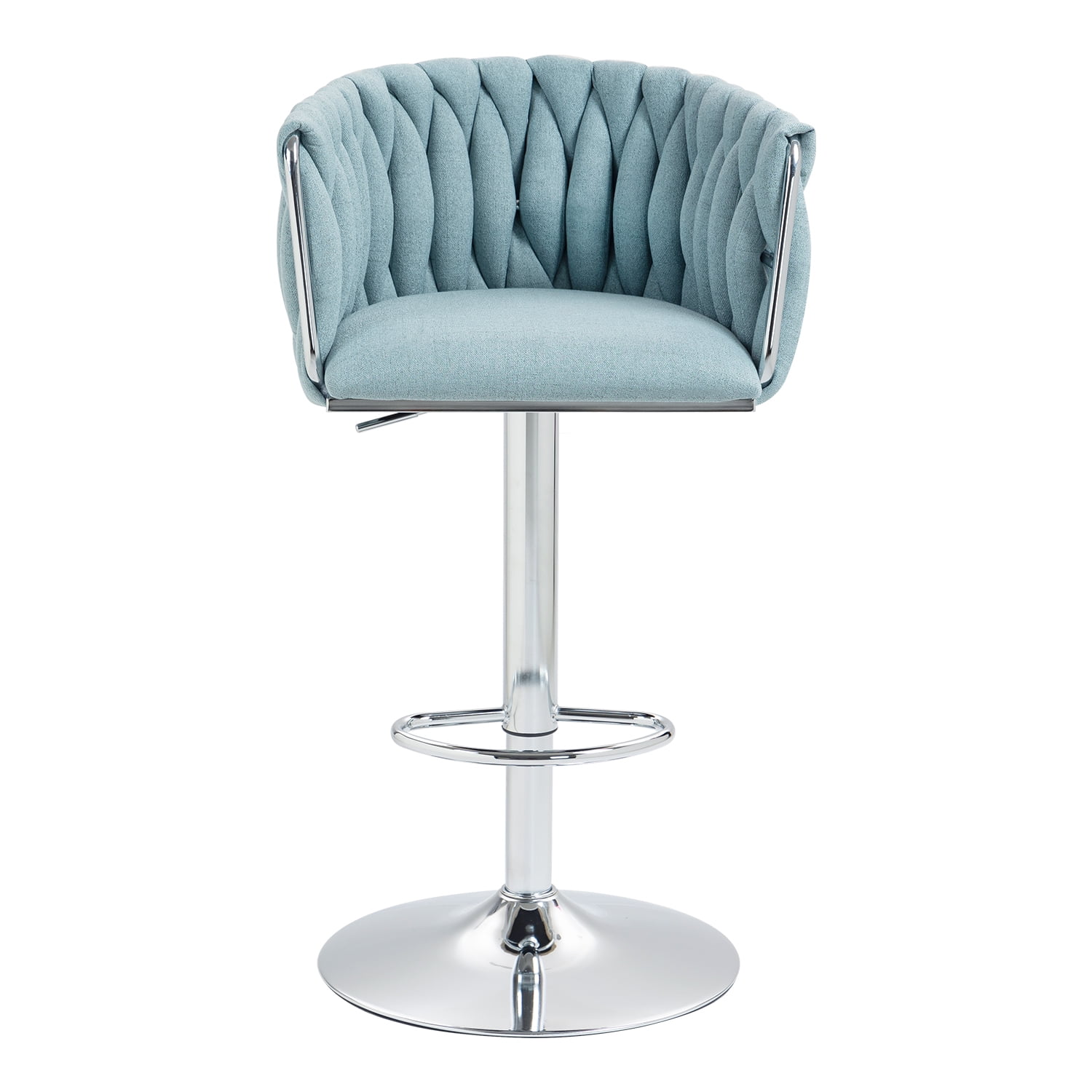 Set of 2 360° Swivel Fabric Bar Stools with Woven Back, Adjustable Height, Blue
