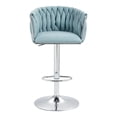 thumbnail image 4 of Peispie Counter Height Bar Stools Set of 4, 25.6"-31.5" Adjustable Swivel Woven Velvet Bar Chairs with Chrome Base for Kitchen Island, Low Back Barstools for Adult, Blue, 4 of 10
