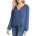 thumbnail image 1 of Karen Kane Blusa de gasa con lazo en la parte delantera para mujer, azul, grande, 1 of 1