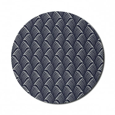 Geometric Mouse Pad for Computers, Vintage Ocean Waves Design with Swirled Ripples Ancestral Ornate Nautical, Round Non-Slip Thick Rubber Modern Mousepad, 8" Round, Dark Blue Cream, by Ambesonne