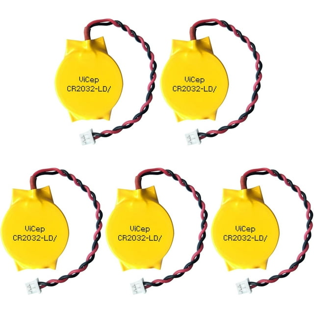 ViCep 5-Pack CR2032 CMOS Battery 3V Motherboard BIOS Battery with 2 Wire Leads and MOLEX Connector Computer Replacement