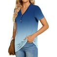 thumbnail image 4 of Scyoekwg Womens Tops Hide Belly Tunic Summer Short Sleeve T Shirts Button V Neck Dressy Casual Loose Blouses for Leggings (Blue,L）, 4 of 7