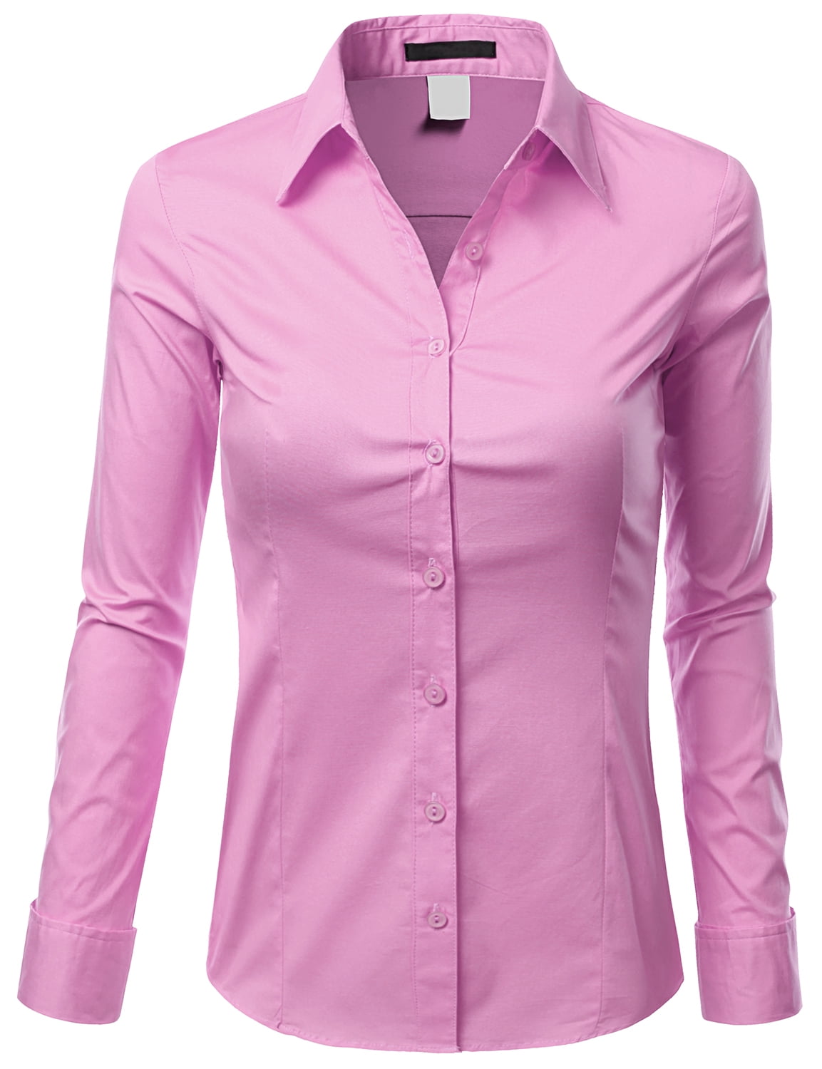 Doublju Women's Basic Long Sleeve Cotton Button Down Collared Shirt