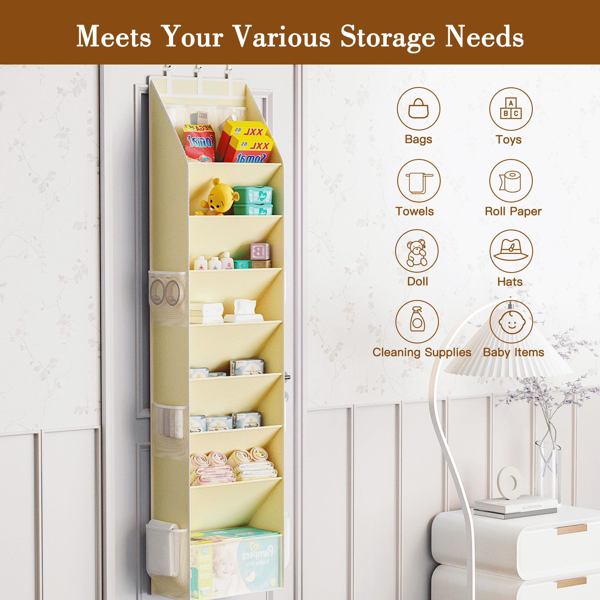 Criusia Over the Door Shoe Organizer, Hanging Shoe Storage with Deep Pockets ,Ideal for Sneakers, Heels, Boots, Fits 16-24 Pairs of Shoes, Beige