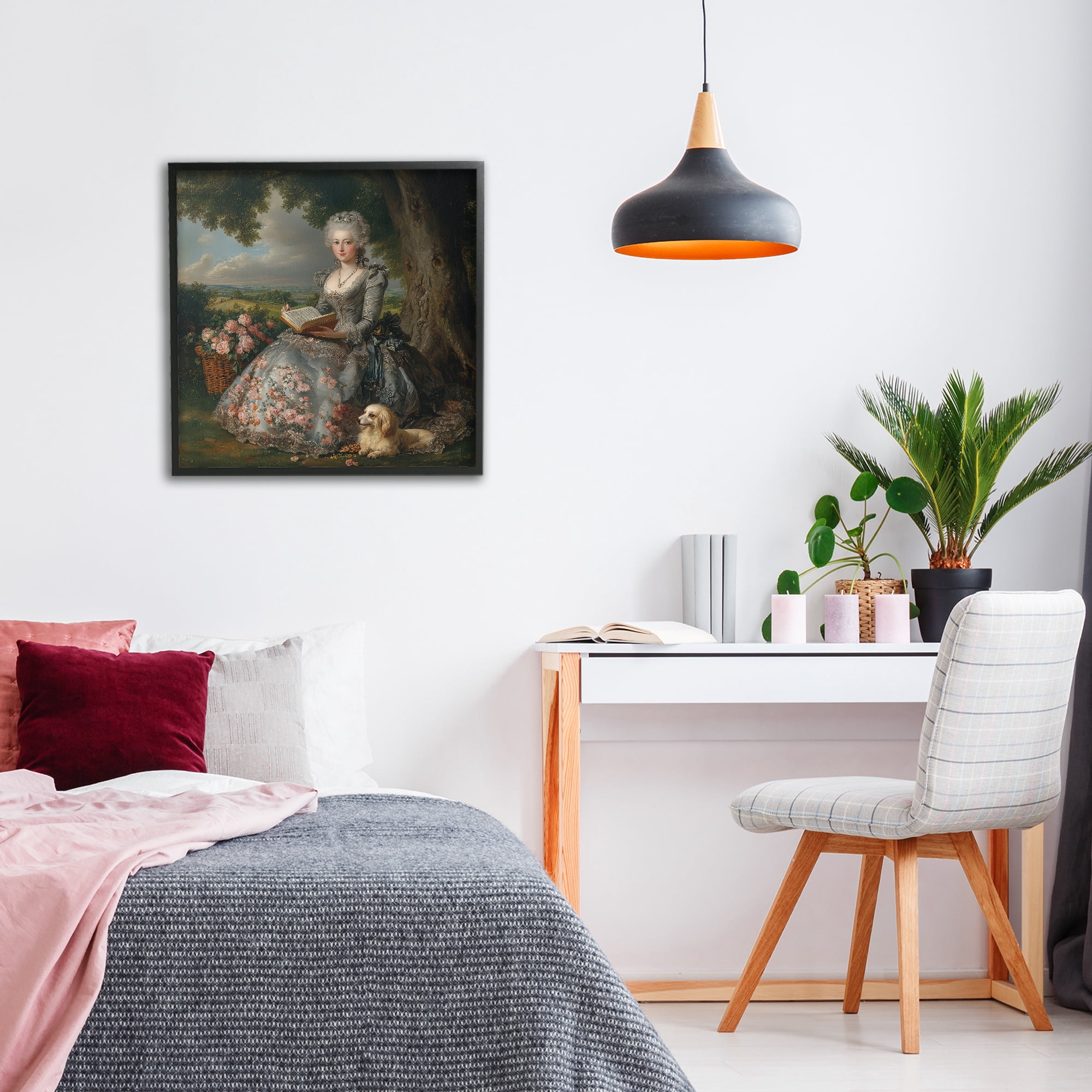 Stupell Industries Reading Rococo Lady with Dog Black Framed Giclee Art, design by The Wands Want