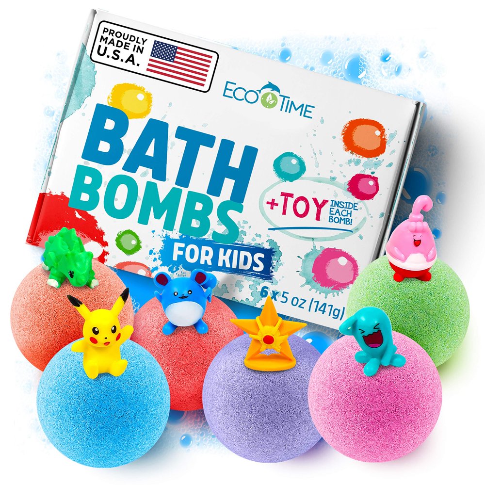 Eco Time handmade bath bombs for kids with toys inside for girls or
