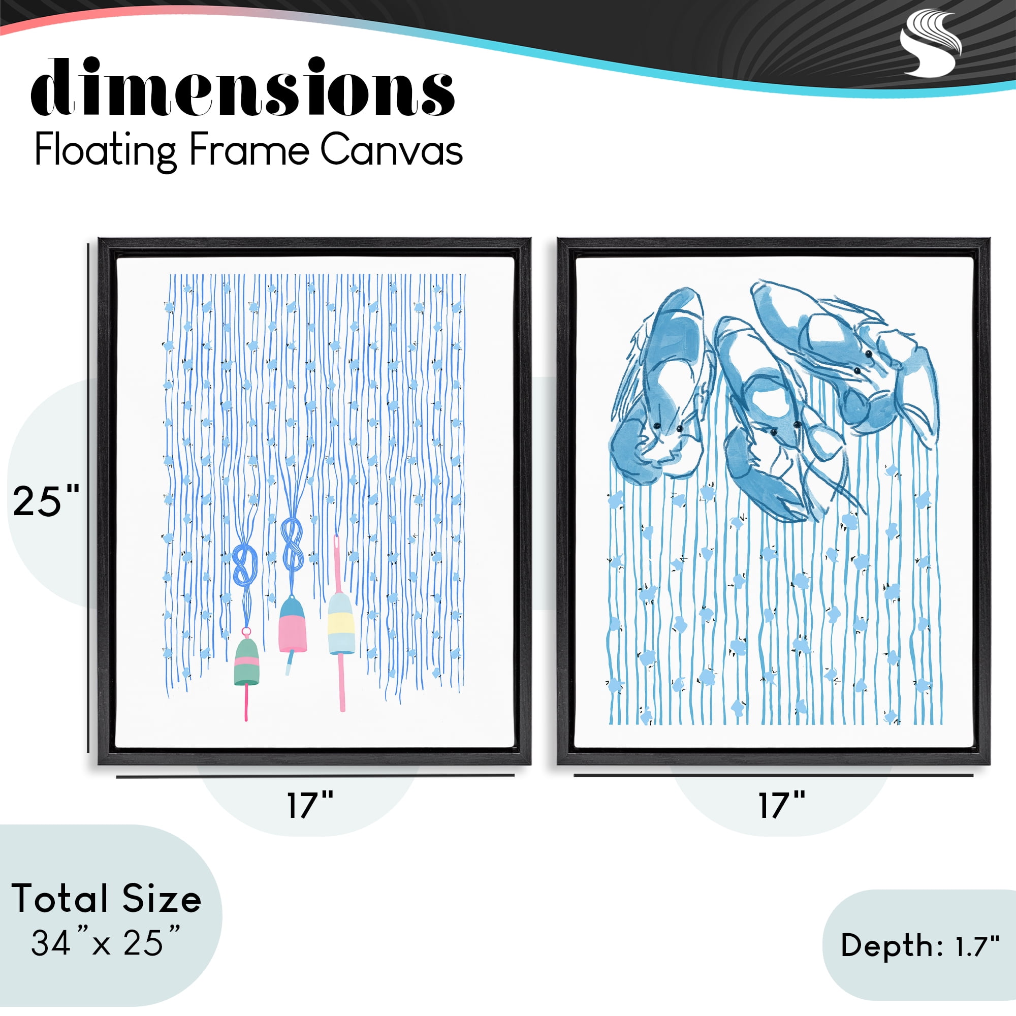 Stupell Industries Nautical Buoys & Lobsters 2 Piece Black Framed Floater Canvas Set, design by Melissa Tilley