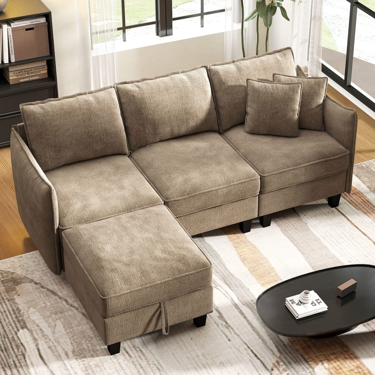BedLuxury 84” Modular Sectional Sofa with Moveable Storage Ottoman