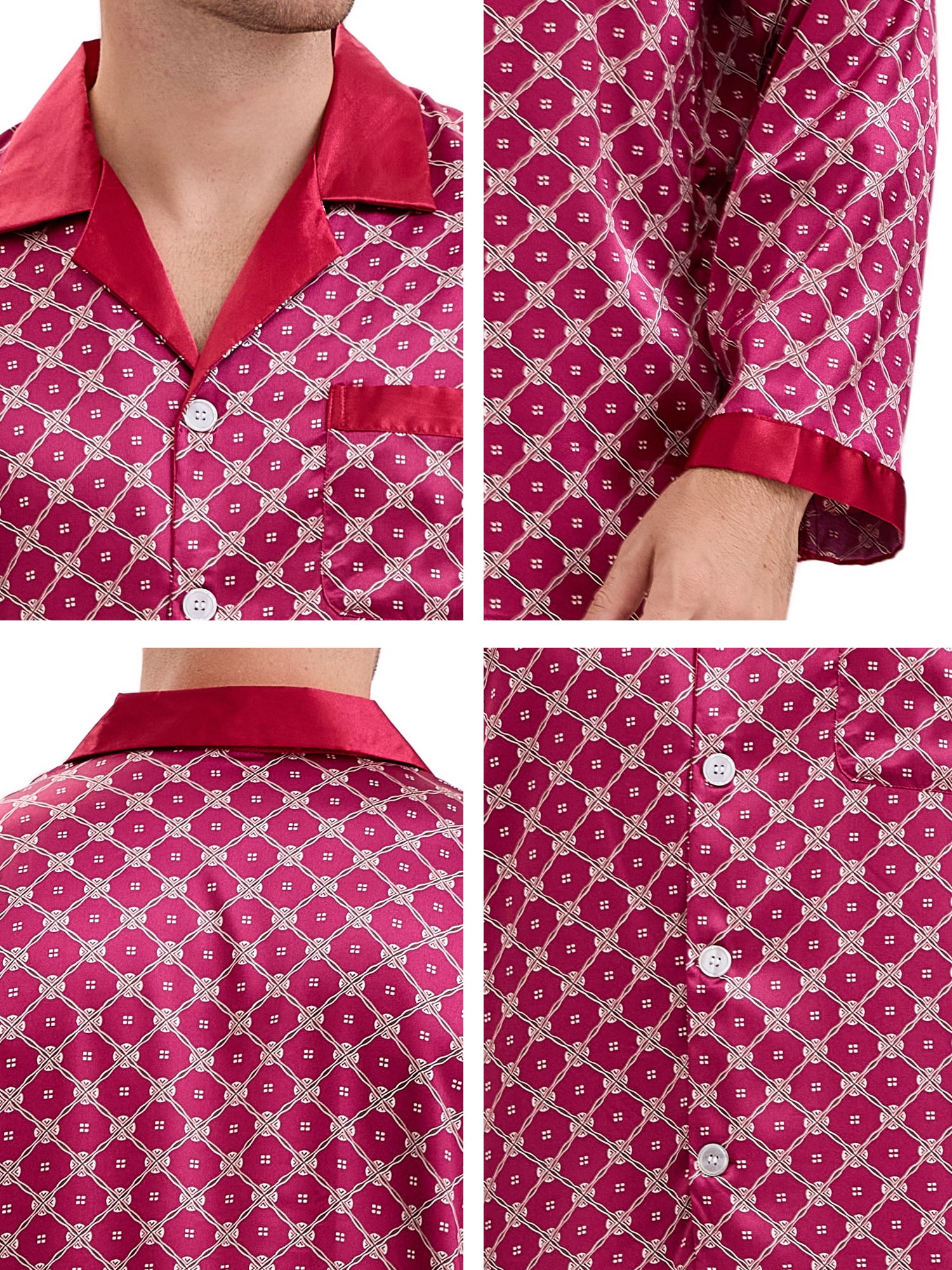 DARING DIVA Men's 2-Piece Button Down Printing Sleepshirt Pajamas Set L Red