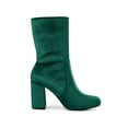 thumbnail image 3 of BLISSFUL STEP Women's Boots Foldable Faux Velvet Block Heel Mid Calf Ankle Boots Green 5.5, 3 of 8