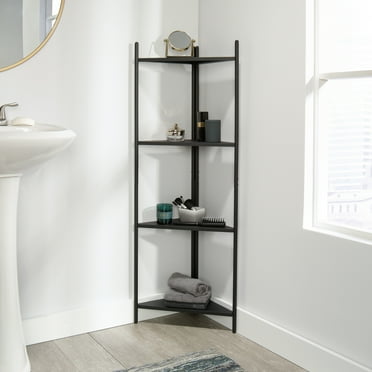 Sauder Boulevard Cafe Metal 4-Shelf Corner Bookcase, Black