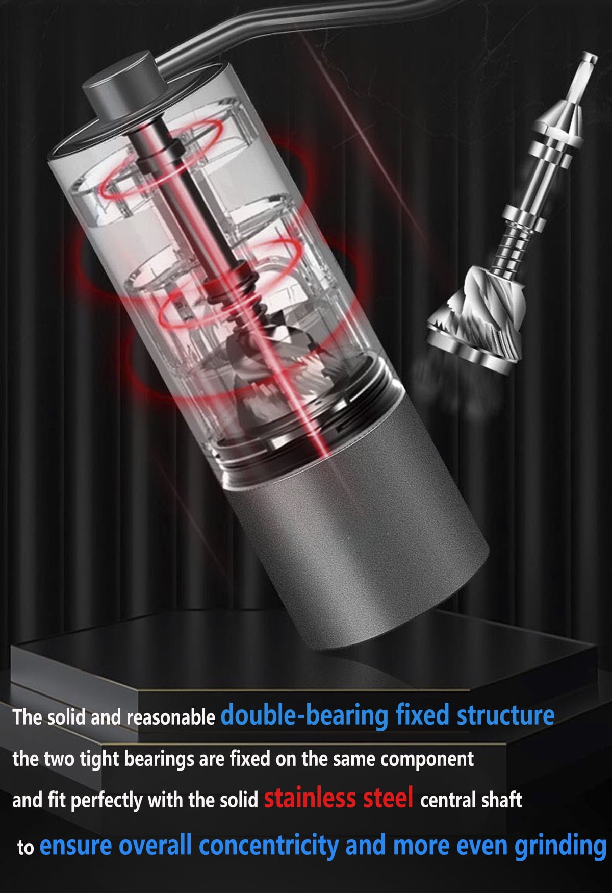 Manual Coffee Grinder Stainless Steel with Checkered Handle - Portable Hand-cranked Bean Grinder, No Electricity Required for Home and Travel