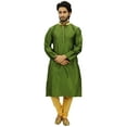 thumbnail image 3 of Atasi Classic Green Men's Dupion Kurta Pyjama Party Wear Designer Shirt-L, 3 of 7
