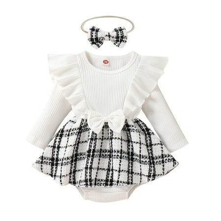 

Fsqjgq Clothes Girls Ruffles Long Sleeve Floral Prints Bowknot Romper Bodysuits Headbands Set Baby Girl Clothes Dots Bodysuit Romper Jumpsuit Cotton Blend White 100