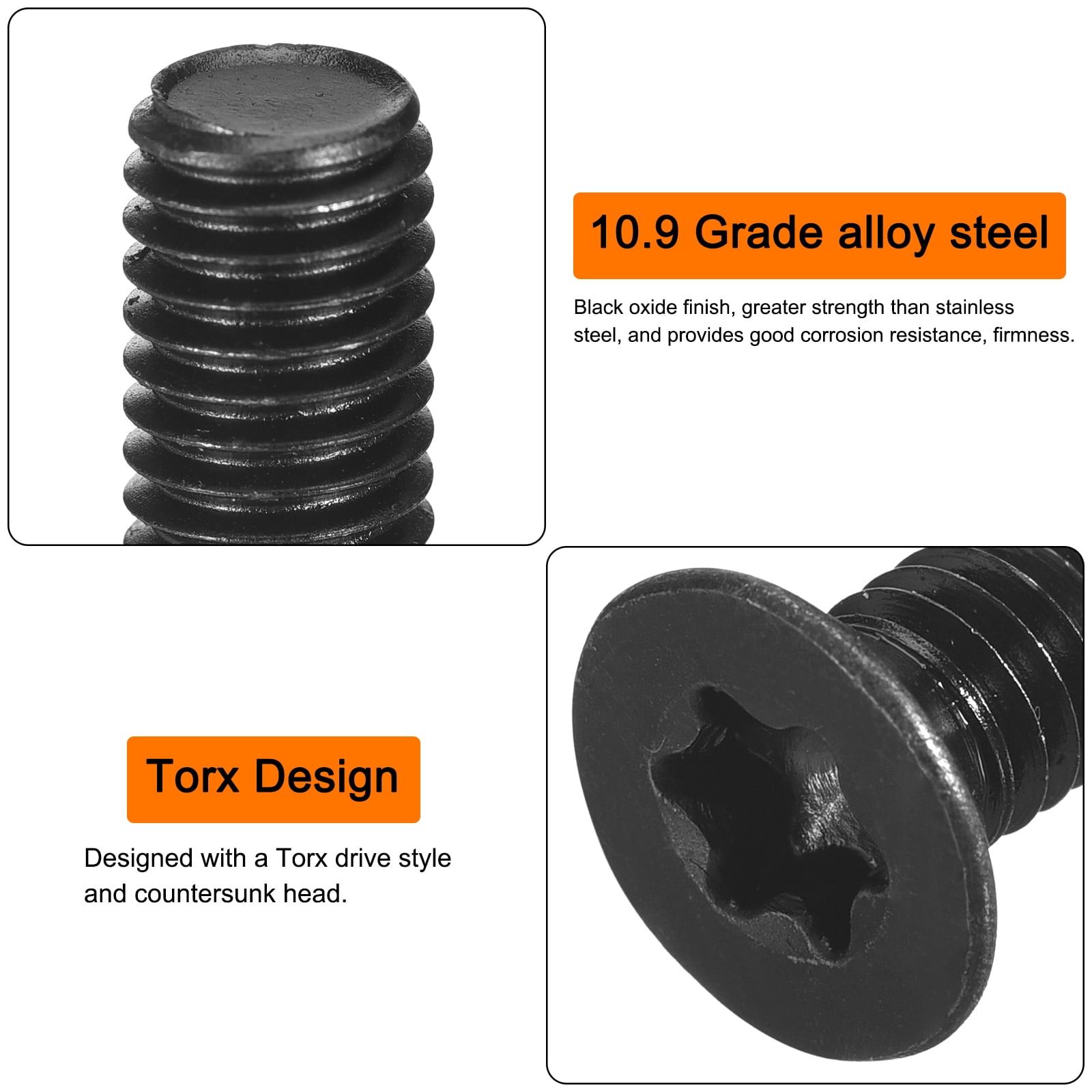 Uxcell M10-1.5x16mm Flat Head Torx Anti Theft Machine Screws, 50Pack 10.9 Grade Alloy Steel, Torx Drive, Countersunk Head, Full Thread, Black Oxide Finish