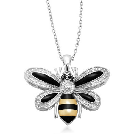 Diamond Accent Sterling Silver Enamel Bumblebee Pendant, 18