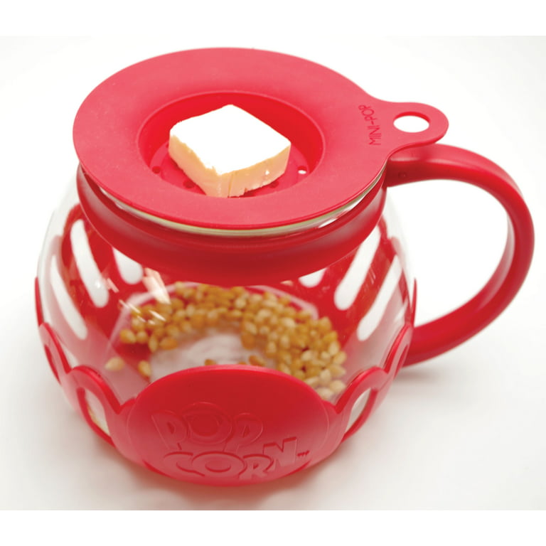 Tasty 1.5 Quart Borosilicate Glass Micro-Pop Microwave Popcorn Popper, Red  