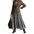 thumbnail image 3 of Women Vintage Plaid Patchwork Maxi Skirt Elastic High Waist Flowy Western Casual Long Skirt Multicolor S, 3 of 10