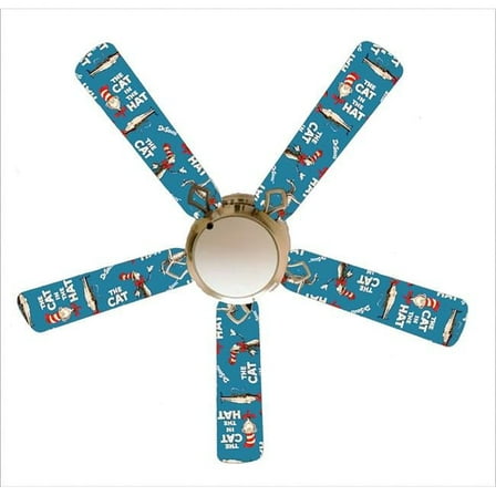 888 Cool Fans F52-0001015 52 in. Classic Blue Cat in The Hat 5-Blades White Ceiling Fan with Lamp
