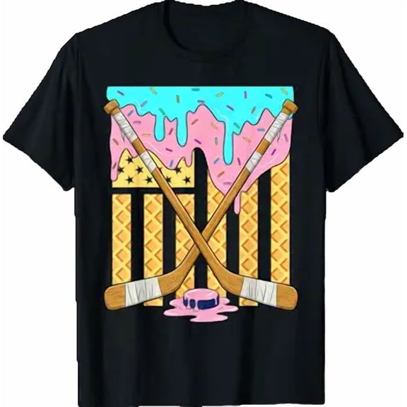 American Flag Ice Cream Drip Boys Ice Hockey Sport Player T-Shirt