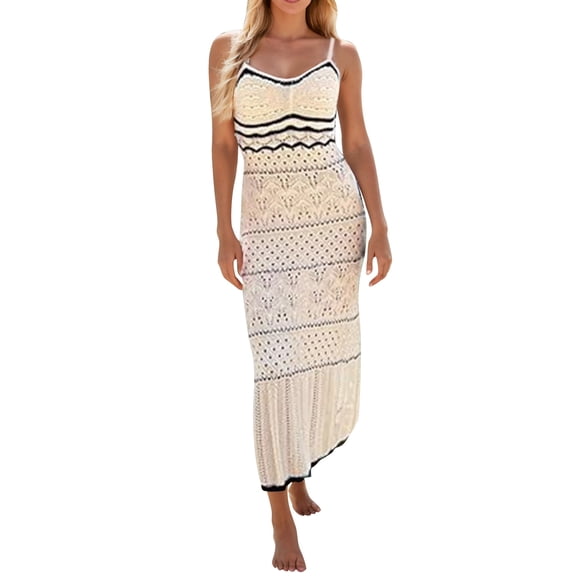 Womens Summer Beach Dresses Sleeveless Striped Spaghetti Strap Midi Dress Casual Vacation Outfits for Women Cruise Clothes Flowy Vestidos Casuales Para Mujer