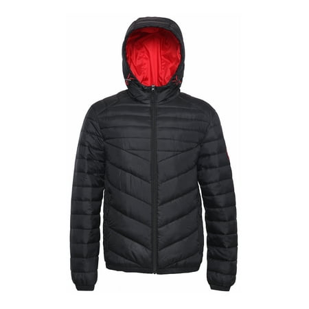 Rokka&Rolla Men's Lightweight Water Resistant Hooded Quilted Poly Padded Puffer Jacket Coat