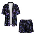 thumbnail image 4 of FKELYI Purple Butterfly Musical Note Print Women's 2 Piece Short Set for Summer Open Front Shirt Top & Shorts with Elastic Waist Beachwear Loungewear Set for Ladies, M, 4 of 7