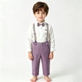thumbnail image 3 of enyan Little Boy Clothes Suits Dress Shirt with Bow Tie Suspender Pants Gentleman Outfit Sets for Party, Prom, Wedding Light Purple,6-7 Years, 3 of 7