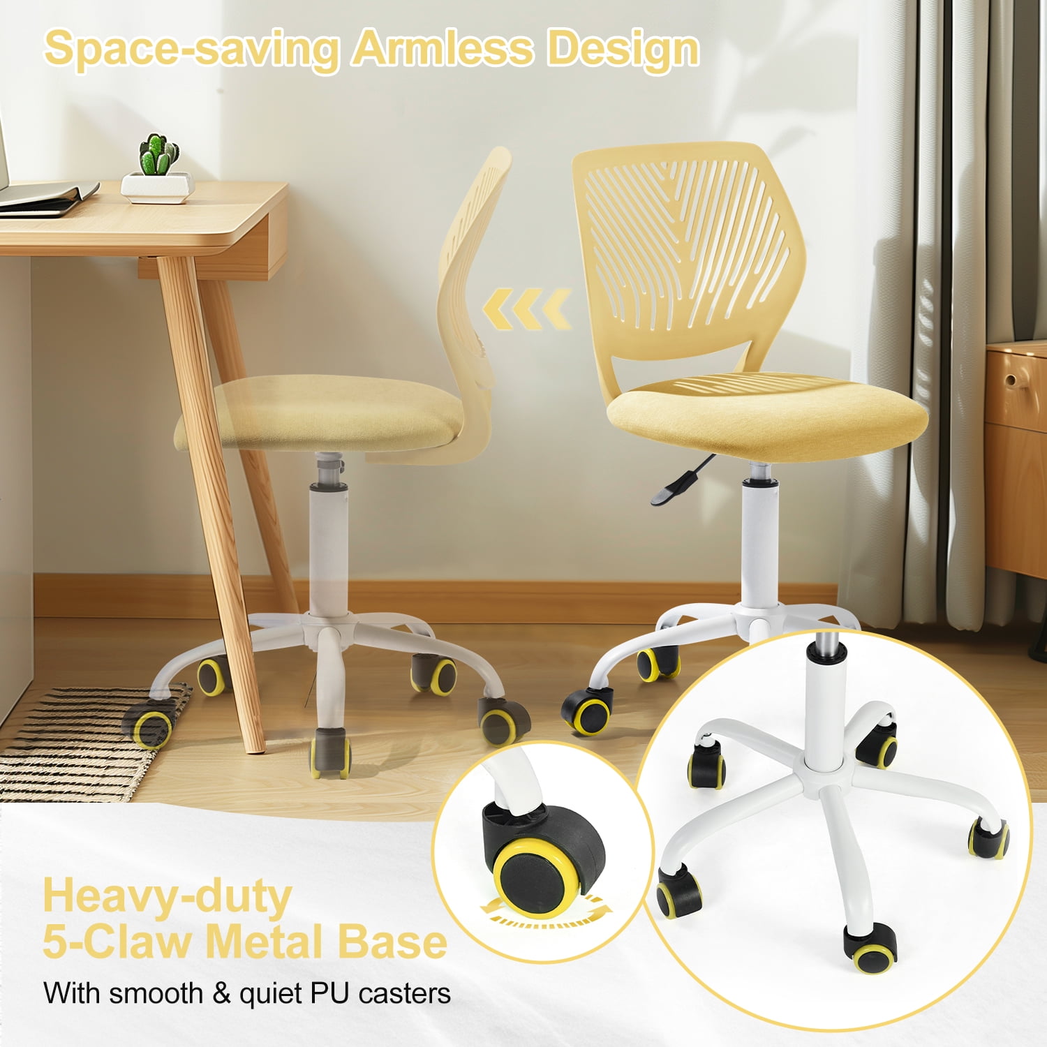 Homy Casa Adjustable Kids Desk Chair, Ergonomic Student Chair for Study, School or Bedroom, Yellow