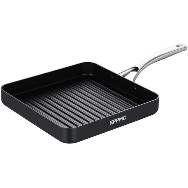 EPPMO 10 Inch HardAnodized Aluminum Square Griddle, Nonstick Frying