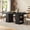 Black, variant on 78.74" Long Rectangle Dining Table with Fluted Storage Legs & Sliding Tambour Doors, Farmhouse Dinner Table for 6/8/10, Large Tabletop with Hidden Shelves for Dining Room, Kitchen, Living Room, Black