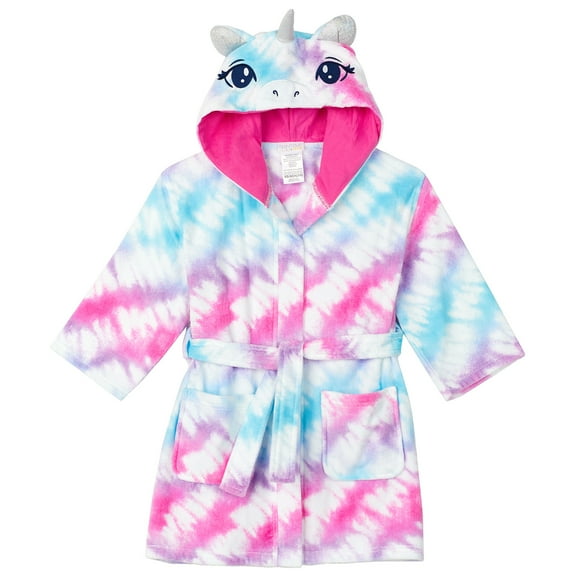 Saint Eve Kids Hooded Terry Swim and Beach Cover Up Robe for Boys and Girls - Pink and Blue Unicorn, Small