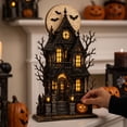 thumbnail image 2 of SLYNSHome 2D Flat Wooden Halloween Figurine Ornaments, Ghost Pumpkin Haunted House Stacked Decorative Plaques, Vintage Tabletop Decor For Cabinet Shelf Countertop Indoor Home Decor, 2 of 7