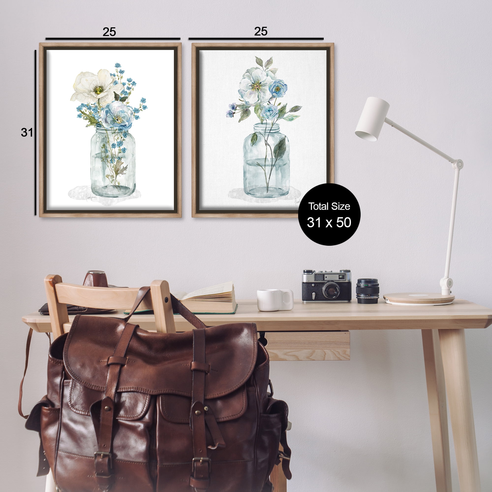 Stupell Industries Dainty Flowers in Jar Plants & Flowers Painting Brown Floater Framed Canvas Art Print Wall Art, 31 x 25, Set of 2