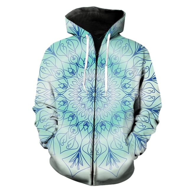 Sudadera con capucha y cremallera de mandala para hombre, de manga larga, con estampado 3D para adolescentes, ropa de calle moderna, con capucha, estilo hip hop, divertida.
