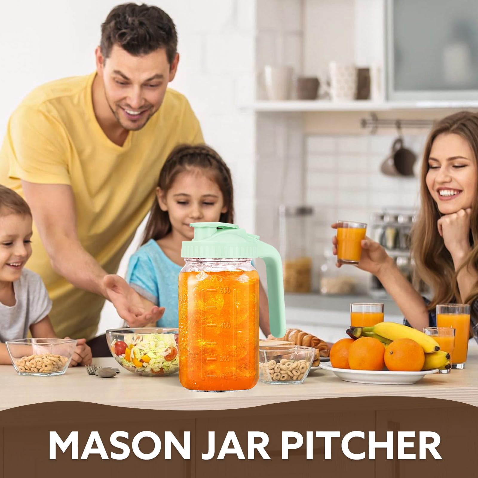 Glass Pitcher With Lid  64 Oz Mason Jar Double Leak Proof 2 Quart Breast Milk Storage Containers For Fridge Wide Mouth Sun Tea Juice Cold Brew Coffee