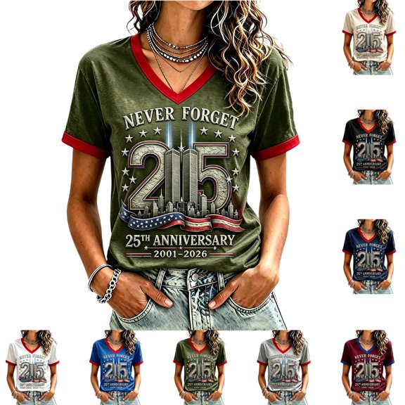 Never Forget 911 Womens Shirts 9/11 25th Anniversary Shirt Anniversary Patriotic Memorial Day Faith Tee Army Green XXXL