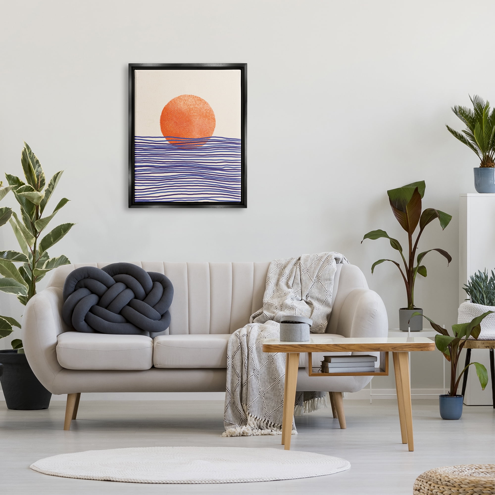 Stupell Contemporary Sea Landscape Sunshine Abstract Painting Black Floater Framed Art Print Wall Art
