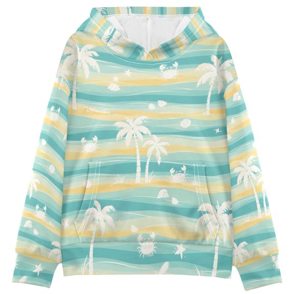 BZSMCE Crab Palm Print Hoodie Casual Pullover Sweatshirt With Kangaroo Pocket