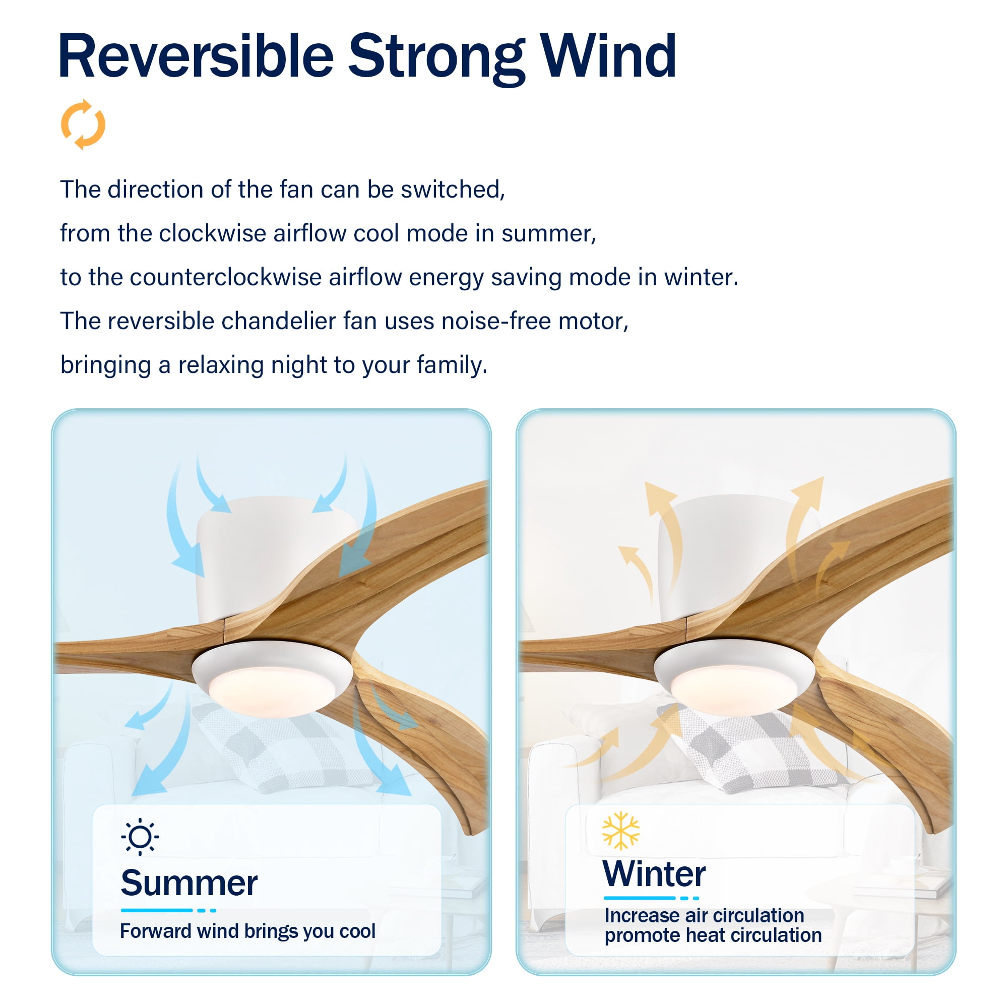 Leumius 52" Solid Wood Blades Ceiling Fan with Light and Remote Control, Noiseless Reversible Motor, 6 Speed for Patio Living Room, Bedroom White+Natural