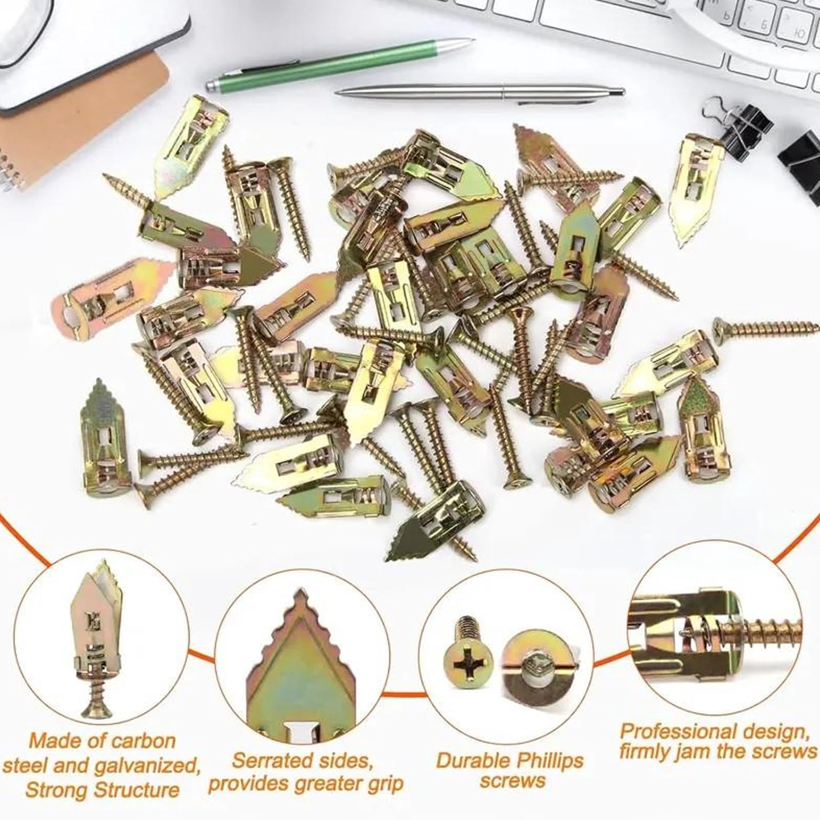 Self Drilling Drywall Anchors with Screws Kit - Heavy Duty Hollow Wall Anchors for TV Mount, Shelves & Furniture, No Drill Needed (0.16"*1.18" Screw Only)