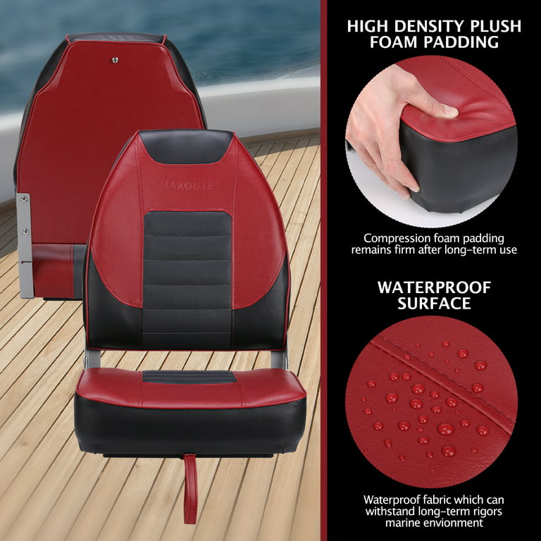One Pair Marine High Back Folding Boat Seat Jon Boat Seats 2 Pack Boat Butt  Seat Folding Deck Chair Black/Red (2 Seats) 