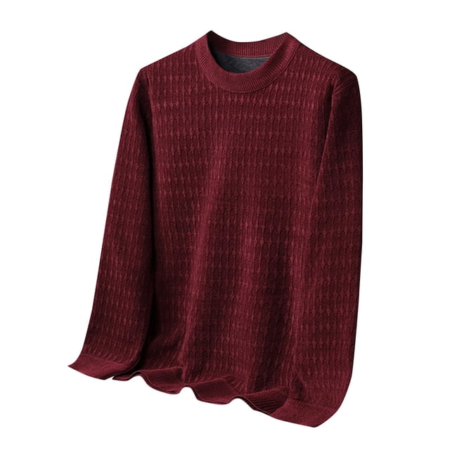 Jalioing Chandails Décontractés d'Hiver pour Homme Unis à Manches Longues, Col Ras du Cou, Doublés en Molleton, Chandails à Texture Thermique, Tee à Enfiler